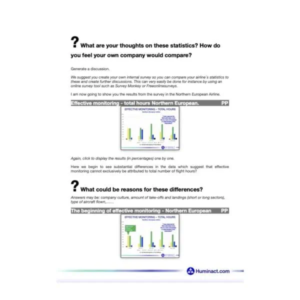 Preview page from the lesson plan "Automation, Monitoring and Intervention" featuring discussion prompts and data interpretation charts for aviation professionals.
